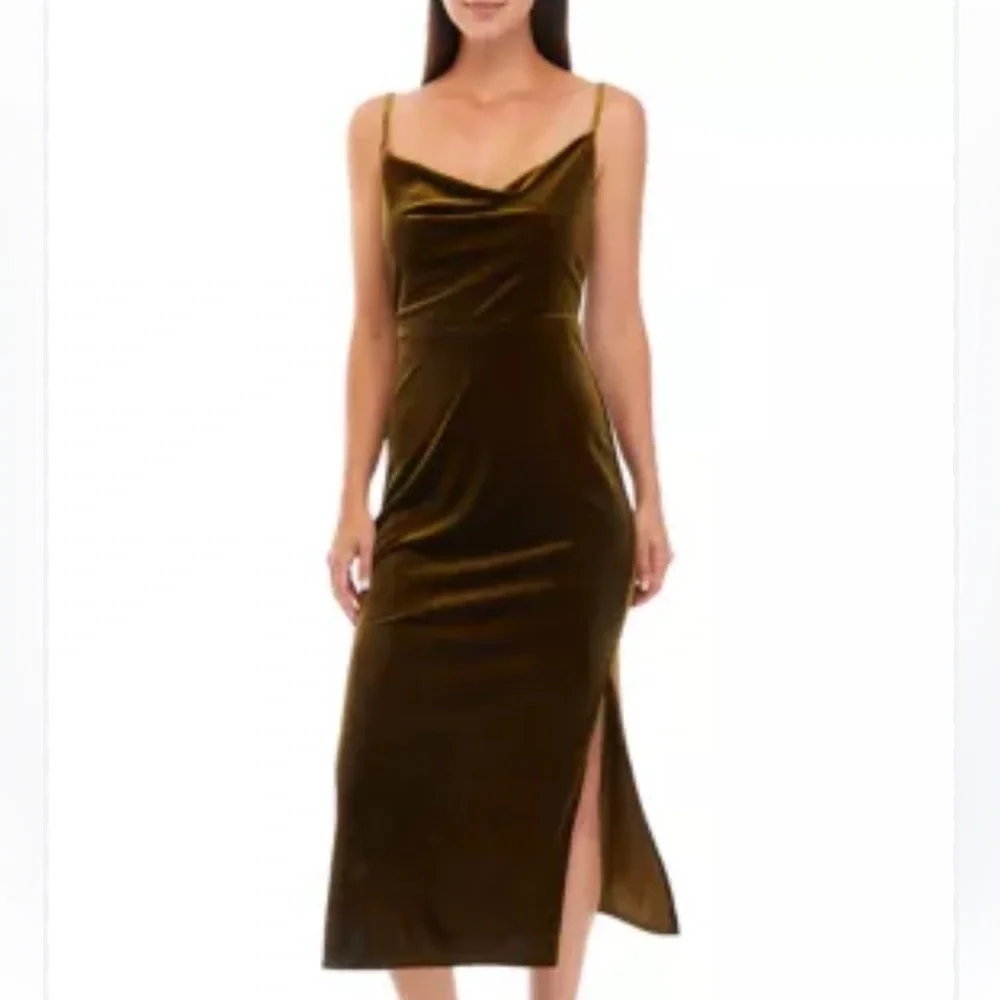 Taylor NWOT Long Elegant Velvet Dress in‎ Olive Green Size 8